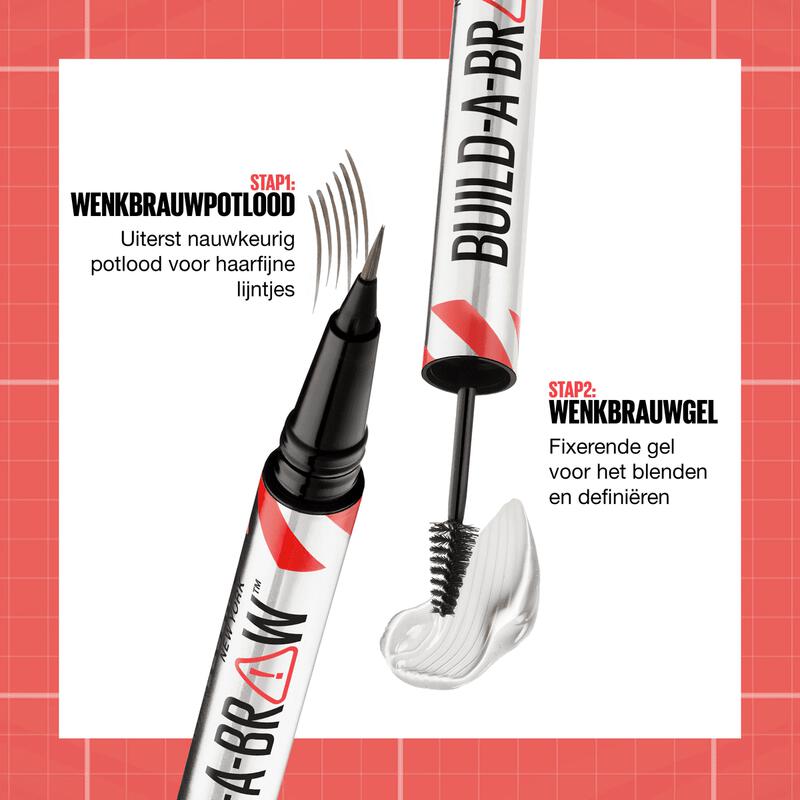 Maybelline Build-a-Brow 2-in-1 Wenkbrauwpen & Fixeergel - 259 Ash Brown - Waterproof - Tot 24 Uur