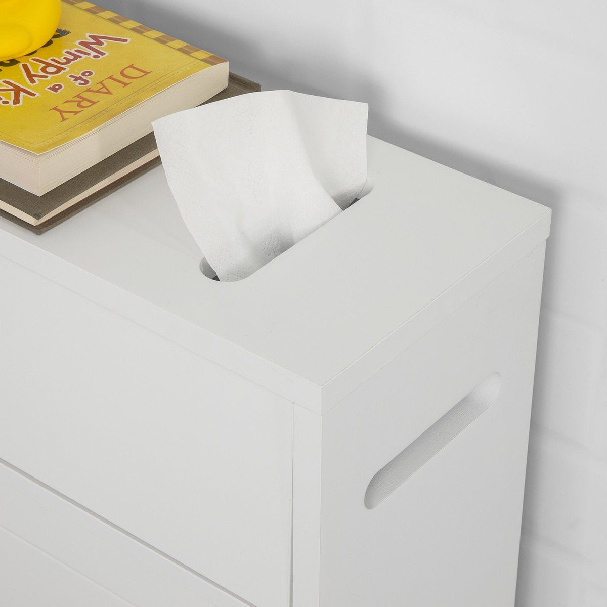 SoBuy BZR31-W Badkamerkast Met 2 Schuifdeuren en Lade - Met Wielen - 67 x 52 x 17 cm - Wit