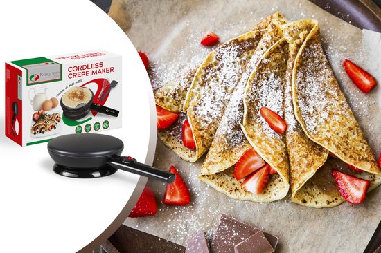 Magnani - Crêpesmaker - Pannenkoekenmaker - Anti-aanbaklaag - Inclusief Spatel, Garde en Bord - Pannenkoekenpan - Elektrisch - 800 W