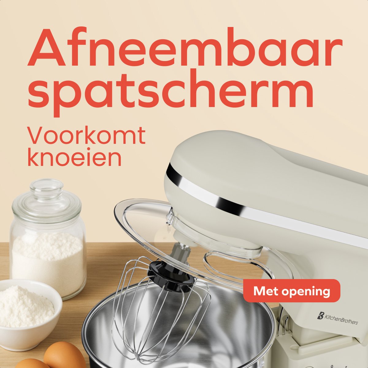 KitchenBrothers Keukenmachine – 1200W – 5L Mengkom – 6 Snelheden + Pulse – Keukenrobot met Kneedhaak, Garde & Menghaak – Champagne