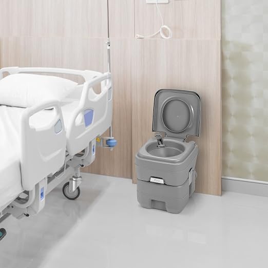 Goplus Draagbaar Campingtoilet 20L + 10L – HDPE – Spoelsysteem – Tot 200 kg – Grijs