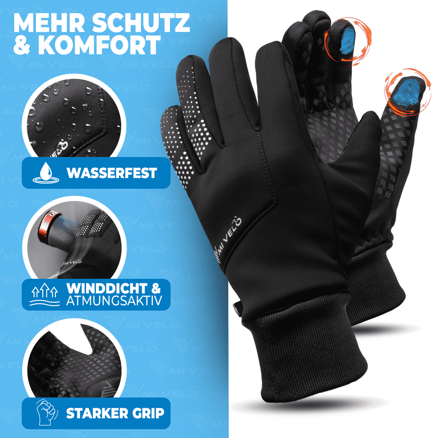MiVelo Winddichte & Waterafstotende Fietshandschoenen - Unisex - Zwart - Maat L