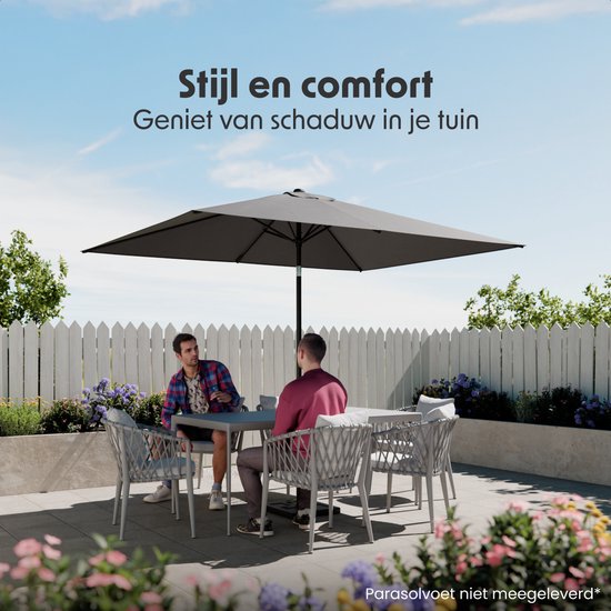 LifeGoods Parasol - Tuin - 200x300cm - 30° Kantelbaar - Waterdicht - UPF50+ - Donkergrijs