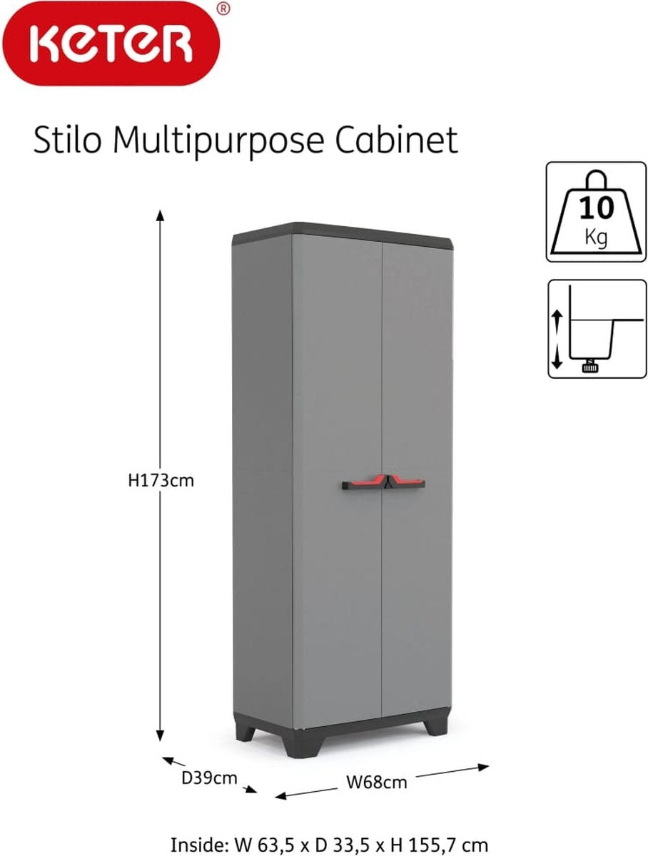 Keter Stilo Multipurpose Hoge kast - 3 halve planken - 68x39x173 cm - Donkergrijs/zwart
