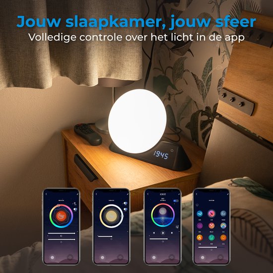 Nuvance Wake up light - Digitale Wekker - Nachtlamp - Slaapkamer - Slaaptrainer - met Geluiden - Speaker - Stemgestuurd