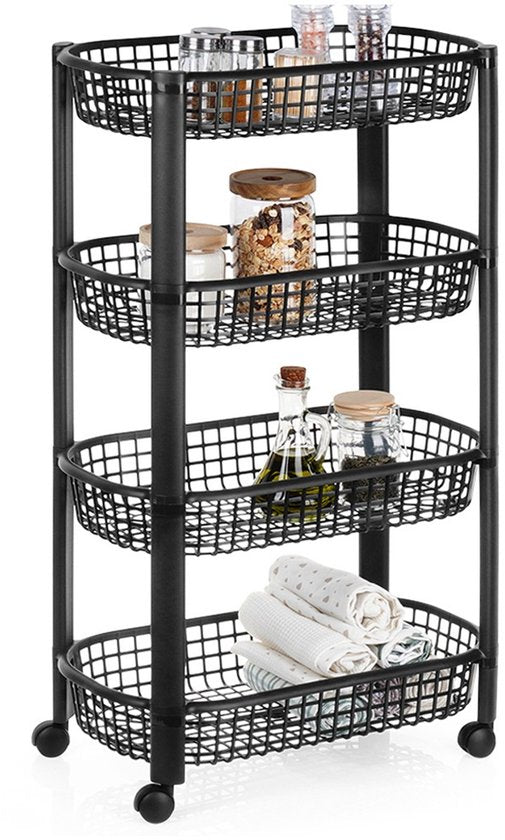 Excellent Houseware Keukentrolley Zwart - 4 Laags Opbergsysteem - 46,5 x 26 x 80 cm