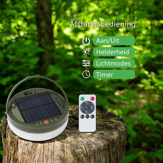 Tech Essentials Solar Camping Lichtsnoer - 100LEDs - 10M - Warm-Wit Licht - Tentlamp - USB-Oplaadbaar - Met Afstandsbediening - Oprolbaar - Kampeerlamp - Zonneenergie Hanglamp - Nood