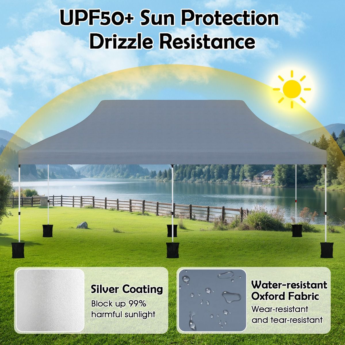 Coast Partytent opvouwbaar - uitschuifbaar - waterdicht - grijs 300 x 600 cm
