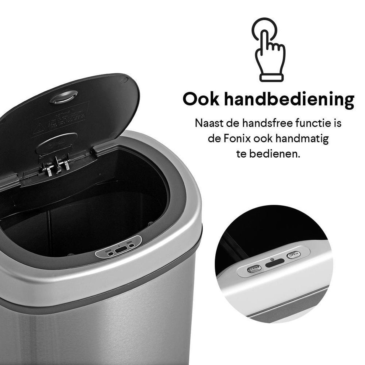 Homra FONIX - Prullenbak 50 liter- Met Sensor en Automatische Soft Close - RVS
