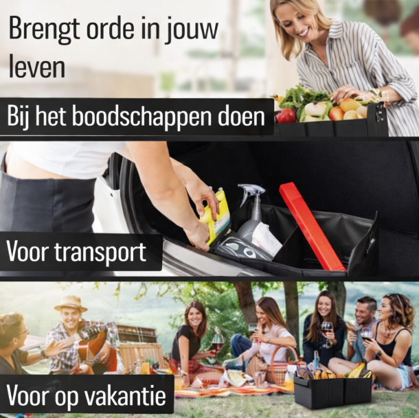 HELDENWERK kofferbaktas opvouwbaar en stabiel - kofferbakorganizer boodschappentas voor praktische opslag - autovouwdoos, kofferbakdoos (zwart)