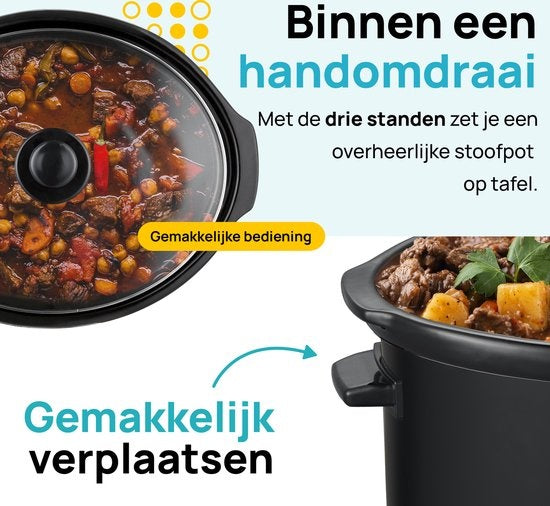 MOA Slowcooker - 6,5 liter - Keramische Binnenpan - Zwart - SC65B