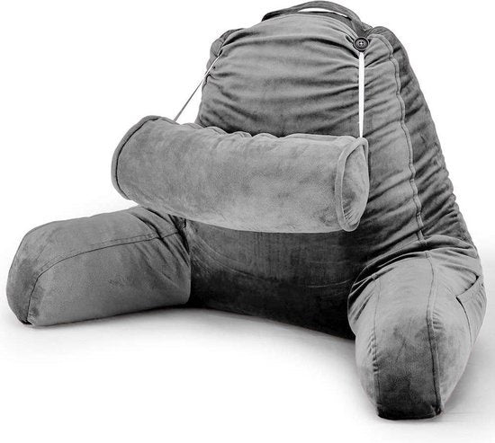 EL-Life Leeskussen met Nekrol - Relax Kussen - Zitkussen - Onderrug Ondersteuning - Lekker Lui Lezen Kussen - Fluweel Lichtgrijs