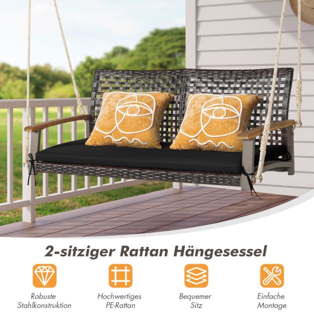 Coast 2-persoons Hangbank met Kussen - Zwart - 131 x 68 x 54 cm