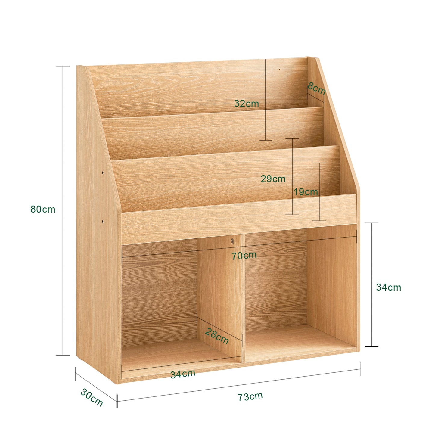 SoBuy KMB01-N Kinderboekenkast hout - 73x30x80 cm – 3 Planken en 2 Open Vakken