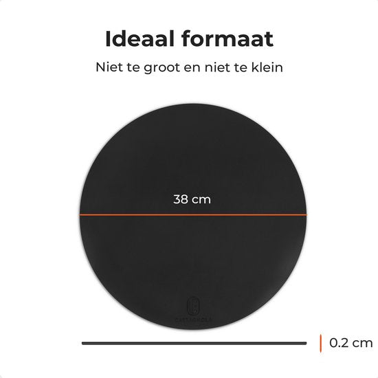 Castagnola Lederlook Placemats - Ronde Placemats - Antislip Placemat van Kunstleer - Waterafstotende Onderlegger - Onderzetter - 6 Stuks - Diameter 38 cm - Zwart