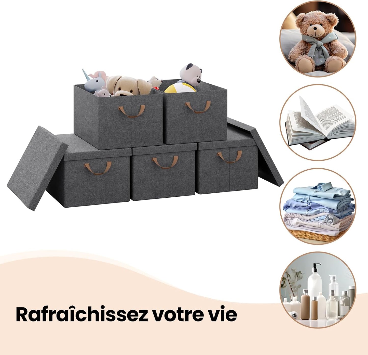 WOLTU Opbergdozen 5-delige Set - Grijs - 43x26x33cm