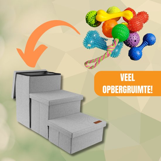 Hondentrap Stevig Model Hondentrapje Voor Honden Met Opbergruimte - Trap Hond – Opstapje Hond Voor Bank of Bed - Tot 60 kg - Licht Grijs - Universeel