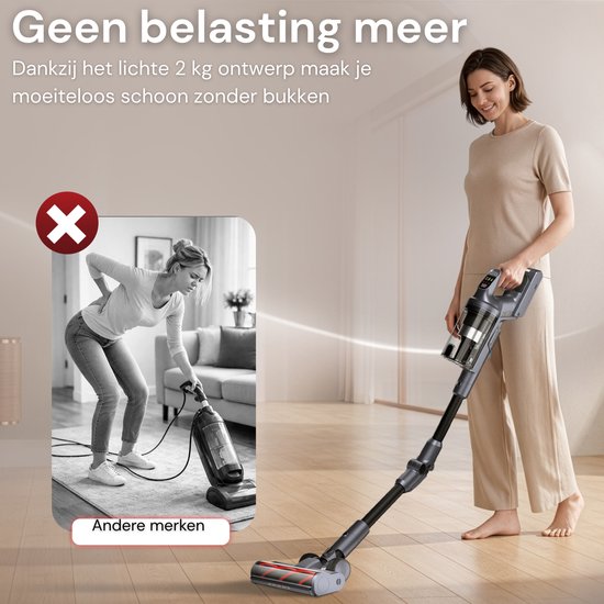 Vesora® 3-in-1 Buigbare Steelstofzuiger Draadloos zonder Zak - FLEX - Draadloze Stofzuiger - Kruimeldief Snoerloos - Vacuum Cleaner - Handstofzuiger - Stofzuiger Steel met Hepa Filter - Stofzuiger Huisdieren - Zakloze Stofzuiger