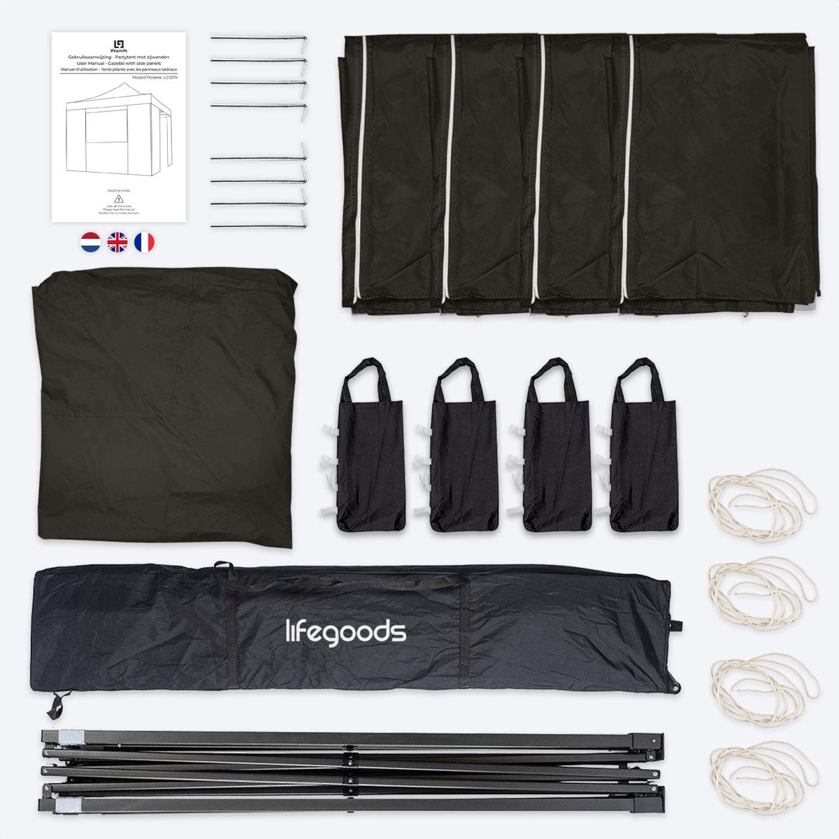 LifeGoods Partytent - 3x3 m - Antraciet - Easy Up Paviljoen met Zijwanden - Draagtas