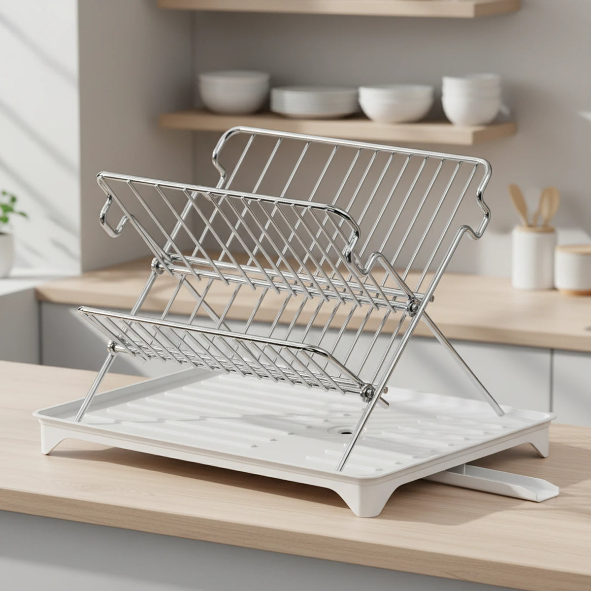 Maxcook Opvouwbaar Afdruiprek - 2-laags RVS - Met Lekbak - 42 × 32 × 30 cm