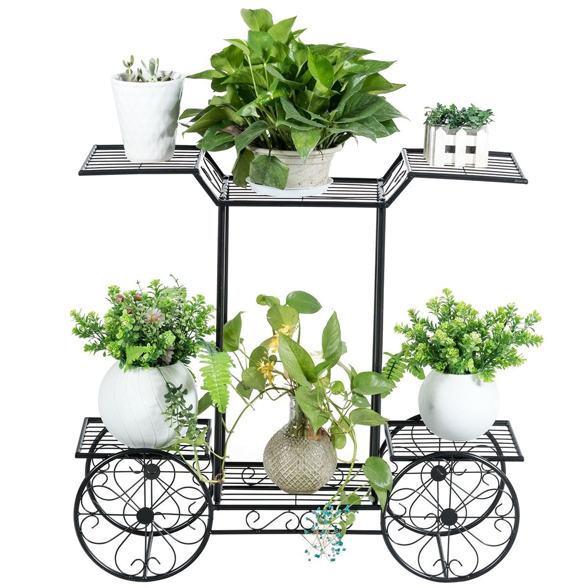 Coast Decoratieve Bloemenstandaard Plantenstandaard voor Binnen en Buiten - Metaal Zwart - 80,5 x 25 x 75