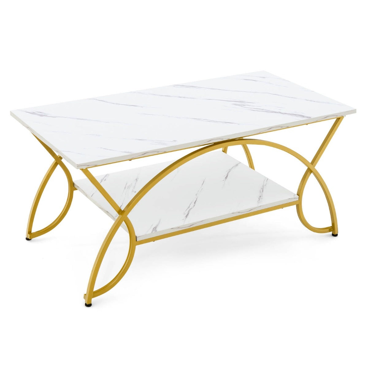 Coast Salontafe; Marmeren Look Modern - 100 x 50 x 45 cm - Wit En Goud