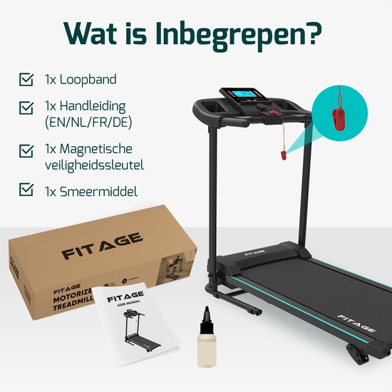 Fitage Loopband voor Thuis - Hellingsfunctie - Bluetooth - 1-12 km/u - Inklapbaar - 100 x 64 x 25 cm - Zwart