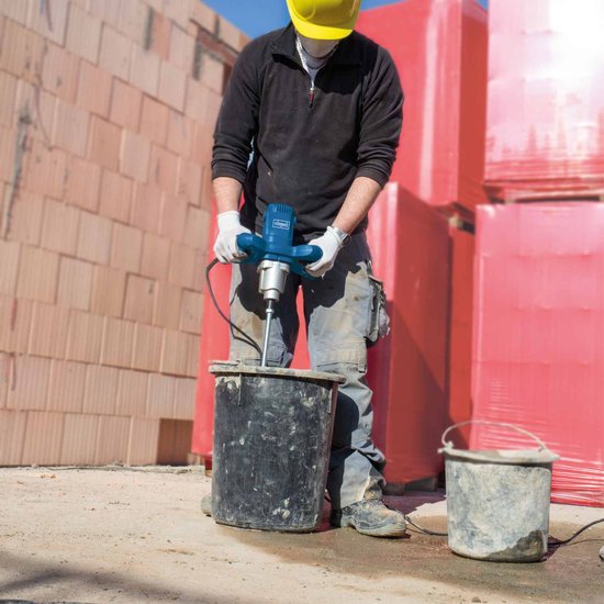 Scheppach Beton- en Verfmixer PM1600 - 1600W - Verfmenger en cementmenger - Variabele snelheid tot 780 r/min - M14 koppeling - Incl. 1x rechtsdraaiende mixer & 1x linksdraaiende mixer