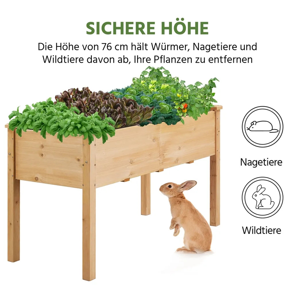 Yaheetech Verhoogde Plantenbak - Houten Moestuinbak - 120,5 x 59 x 76 cm - Lichtbruin