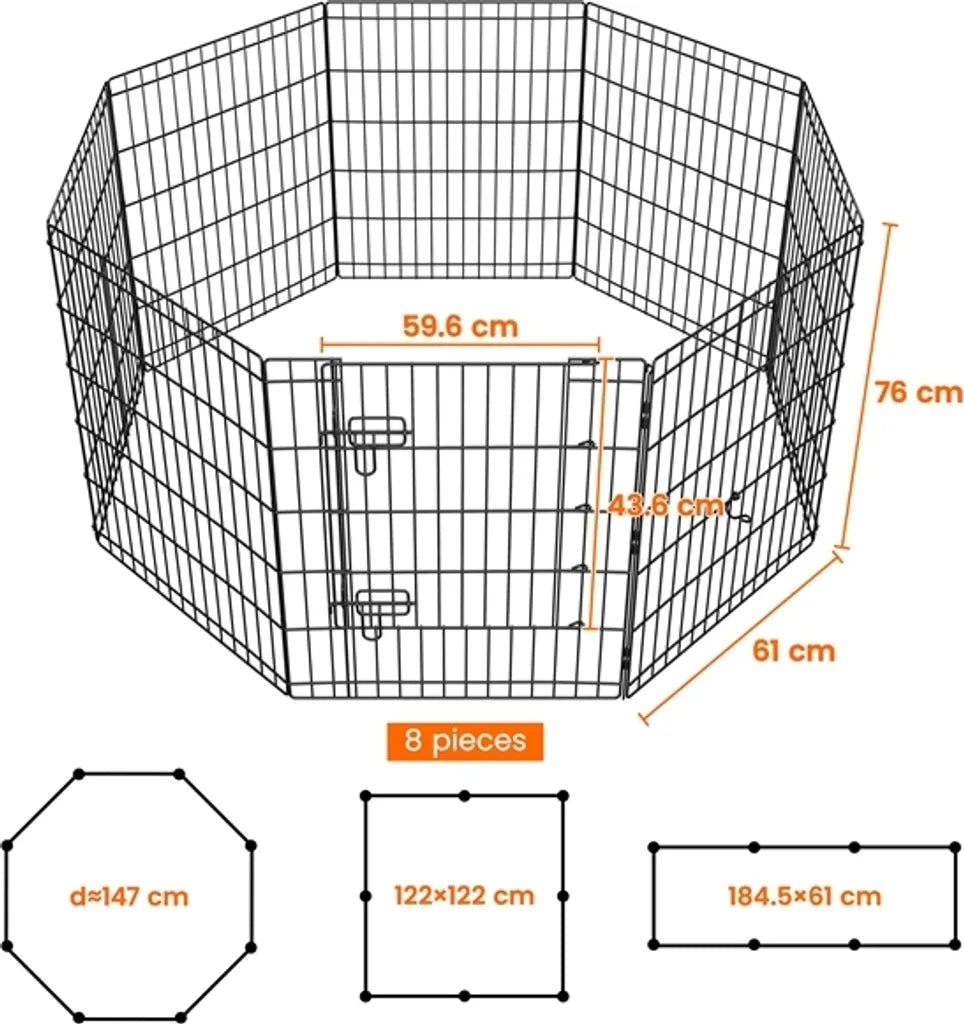 Yaheetech Puppyren - 8Panelen - Opvouwbaar - 76cm - Zwart