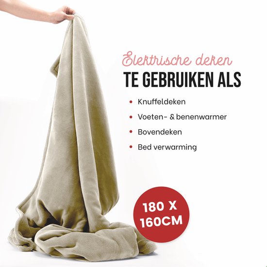 DistinQ Elektrische Bovendeken XXL 180x160 cm - 2 persoons omslagdeken - 160Watt - Automatische Uitschakeling - Oververhittingsbescherming - 9 Standen - Warmtedeken - Beige Energiezuinig -