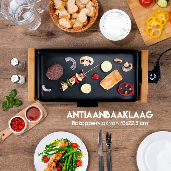 alpina Teppanyaki Bakplaat - Tafelgrill - Anti-aanbaklaag - 2000W - 43x22,5cm - Zwart