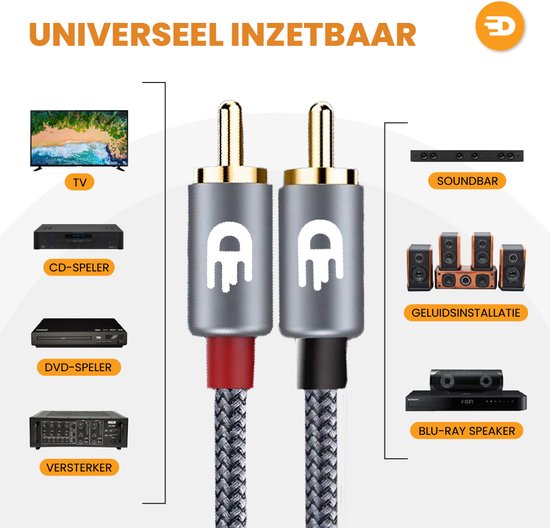 Drivv. Premium Tulp Stereo Audio Kabel - 2RCA naar 2RCA - Tulp Kabel - 5m