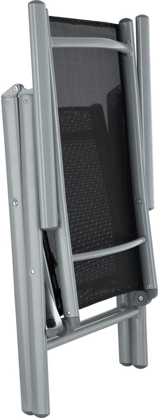 tectake® zitset aluminium klapstoelen, loungeset met 6x stoelen en 1x glazen tafel eettafel, tuinmeubelset weerbestendig voor het balkon, tuinstoelen, terrasmeubilair, ligstoel - zilver