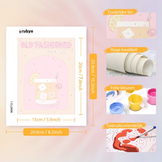 Rubye® Schilderen Op Nummer Volwassenen – Vodka Martini - Cocktails – Inclusief Verf en Penselen – Canvas Schildersdoek - Kleuren op Nummer - Dubbele Set - 15x20cm