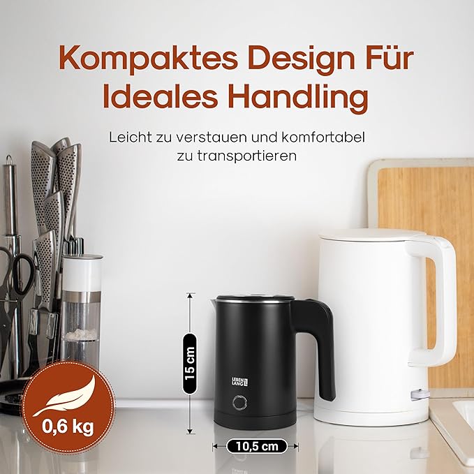 Lebenlang LBL2319 Waterkoker - 0.5L - RVS - BPA vrij - 600W - Zwart