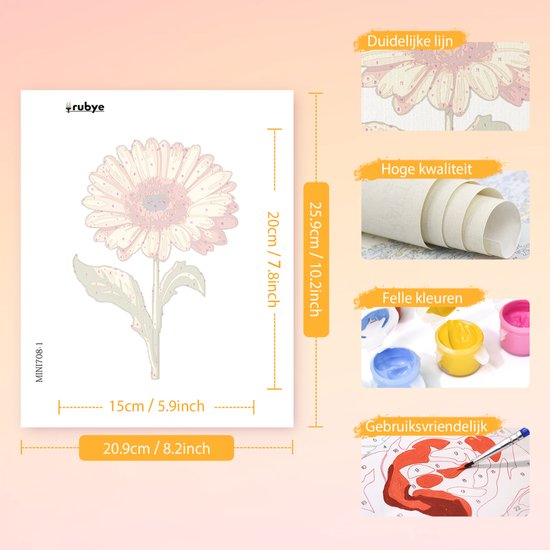 Rubye® Schilderen Op Nummer Volwassenen – Roos & Zonnebloem – Inclusief Verf en Penselen – Canvas Schildersdoek - Kleuren op Nummer - Dubbele Set - 15x20cm