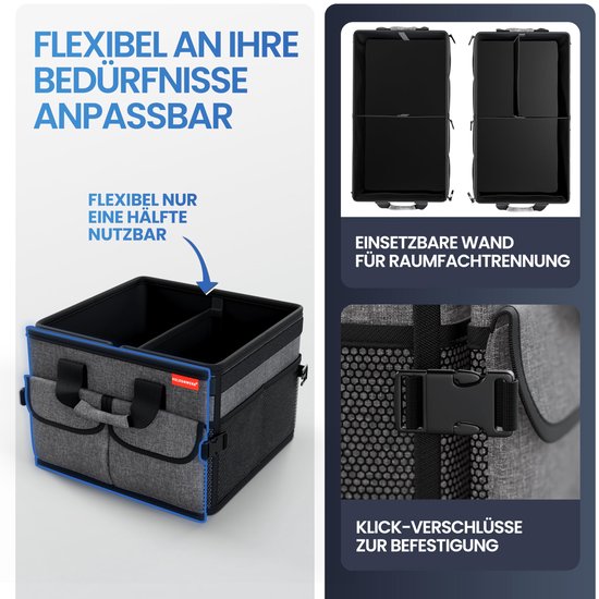 HELDENWERK Premium kofferbak organizer met deksel, stevig & antislip - Opvouwbare kofferbaktas, groot met dubbele bodem - Kofferbakbox, kofferbak organizer box
