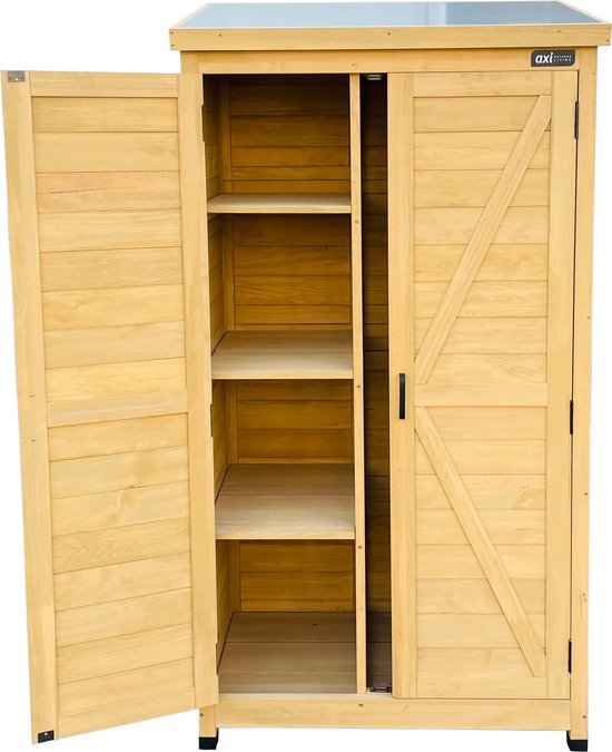 AXI Hugo houten opbergkast Bruin - Tuinkast met Verzinkt dak - 3 legplanken en bodem - FSC hout - Magneetsluiting - 85x52x174cm