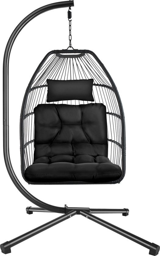 tectake® - Hangstoel Ariane met standaard en kussens 160kg – zwart - 404981