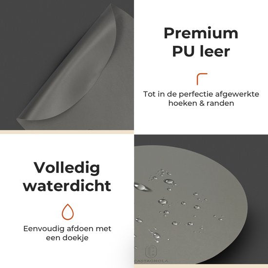 Castagnola Lederlook Placemats - Ronde Placemats - Antislip Placemat van Kunstleer - Waterafstotende Onderlegger - Onderzetter - 6 Stuks - Diameter 38 cm - Grijs