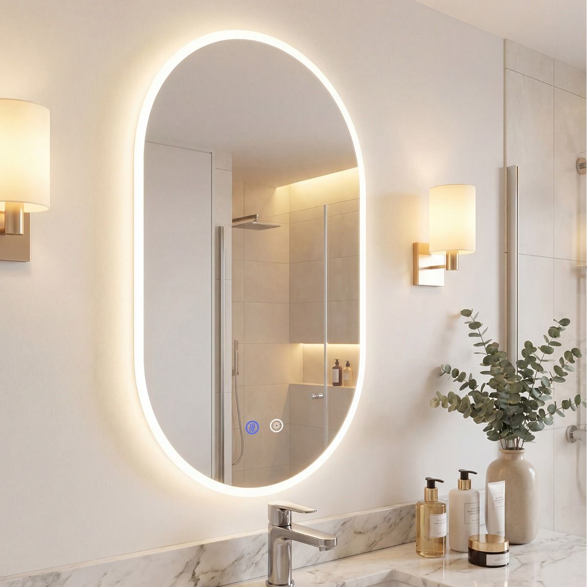 Coast Badkamerspiegel met LED-verlichting - anticondensfunctie - touchbediening - 90 x 55 cm - zilver