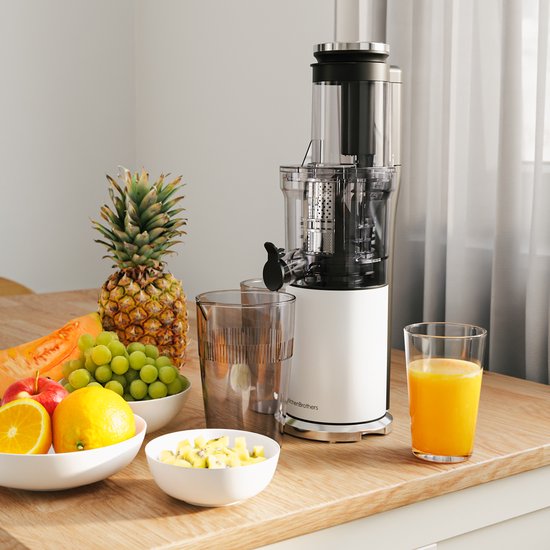 KitchenBrothers Slowjuicer - Verticaal - Juicer - Groenten en Fruitpers - 80 mm - 750 ml - Pearl White / Wit