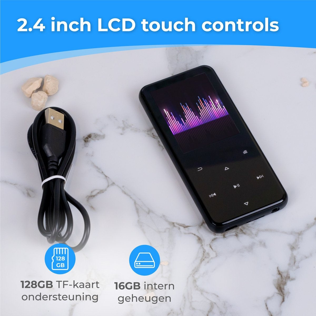 Nuvance - MP3 Speler Bluetooth - 16GB intern geheugen - Ondersteuning tot 128GB - Voice Recorder Digitaal - met FM Radio - Zwart