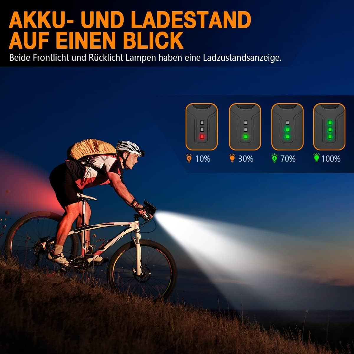 Deilin Fietsverlichting Set Premium – Voorzien Van Slimme Helderheidsregeling En Batterij-indicator En Ipx5 Waterdicht Frame – Voor Stuurmontage En Rijveiligheid – Zwart Polycarbonaat – 100 Lux