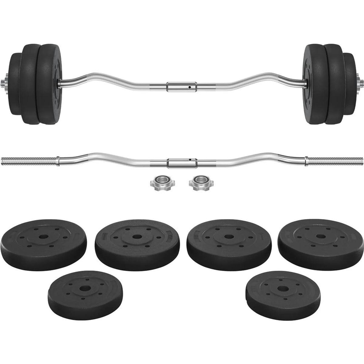 Yaheetech EZ-curl Halterset 30 kg – Voorzien Van Verchroomde Curlstang En 6 Beton-gewichtsschijven En Stersluitingen – Voor Krachttraining En Spieropbouw – Zwart Metaal Kunststof En Beton – 120 x 26 x 26 cm