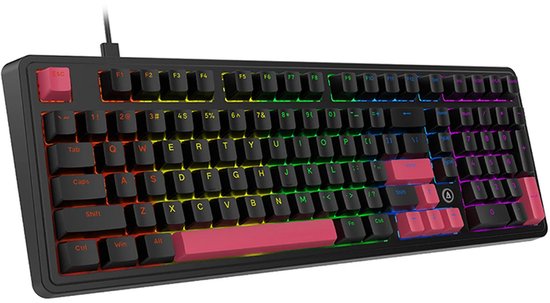 AJAZZ AK980 Bedraad Mechanisch Gaming Toetsenbord - 98% Layout met Numpad - Gasket Mount - Hot-Swappable - RGB - US QWERTY - Red Switch - Zwart/Roze
