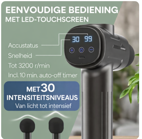 HELDENWERK Active Massagepistool – Zwart – 30 Snelheden – 6 Massagekoppen – Fluisterstil – USB-C Oplaadbaar – LCD Touchscreen – Inclusief Opbergkoffer - Zwart