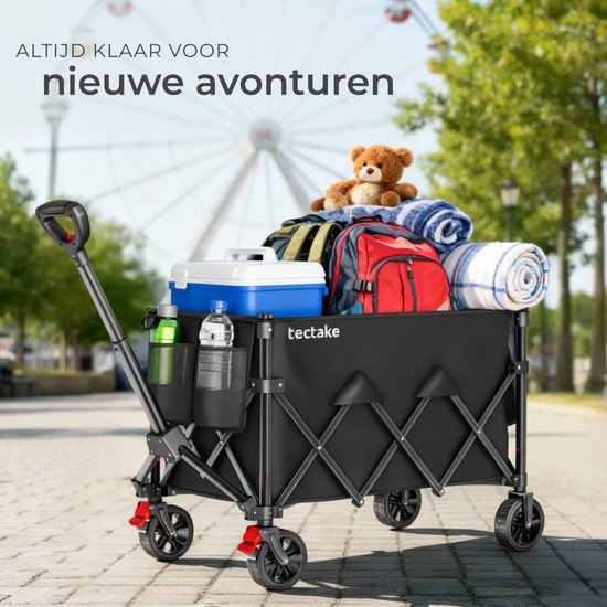 tectake® Bolderkar - Opvouwbaar - 80 kg Draagkracht - Draaibare Massieve wielen met Rem - 45 x 88 x 95 cm - Bolderkarren - Bolderwagen - Met Verstelbare Duwstang - Handkar - Waterafstotende Transportwagen - Met Legplank en Binnenvak