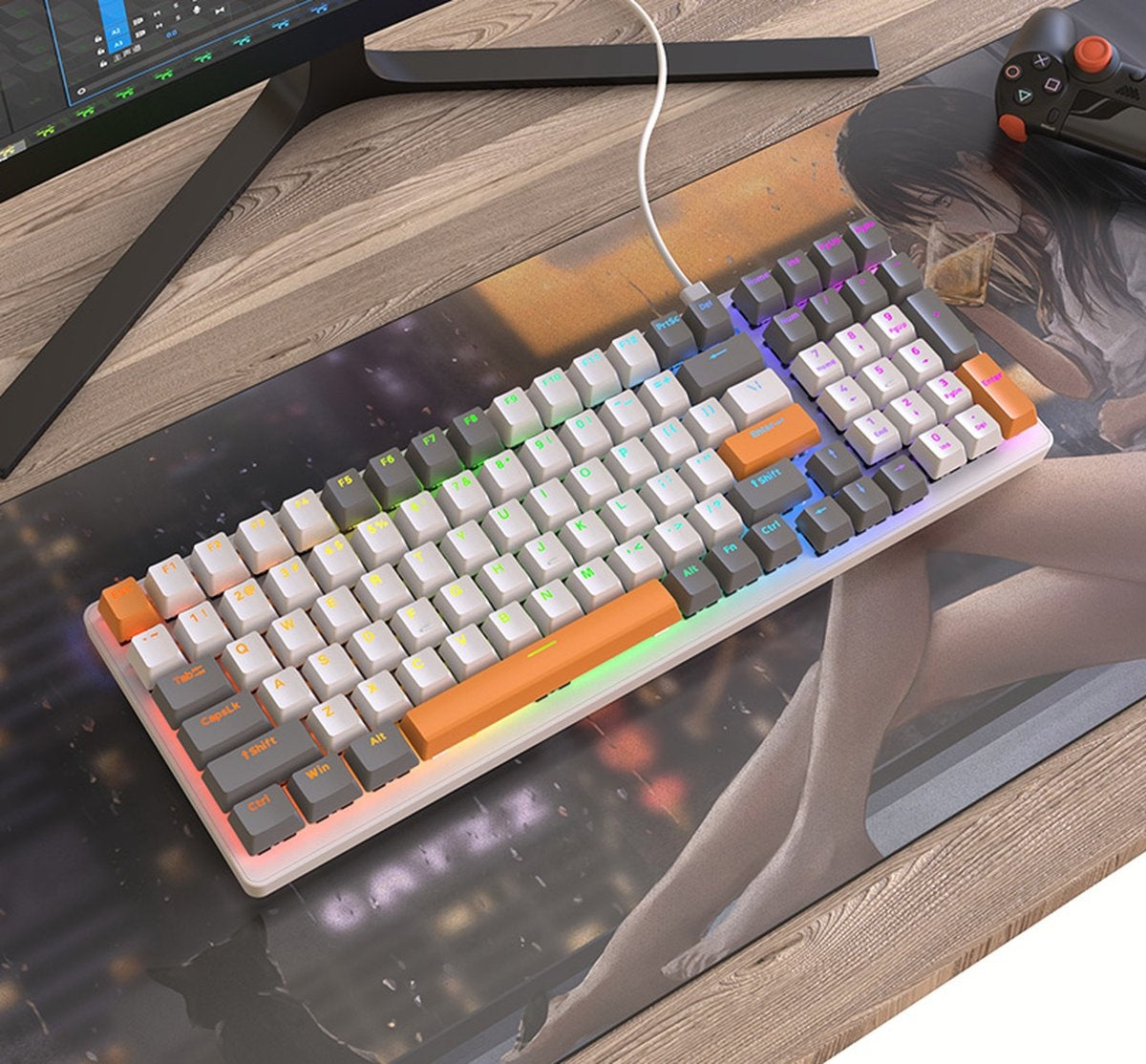 Fuegobird K3 Mechanisch Gaming Toetsenbord - 100keys - Rood Switch - QWERTY - Mechanical RGB Backlight Keyboard - HoneyBee
